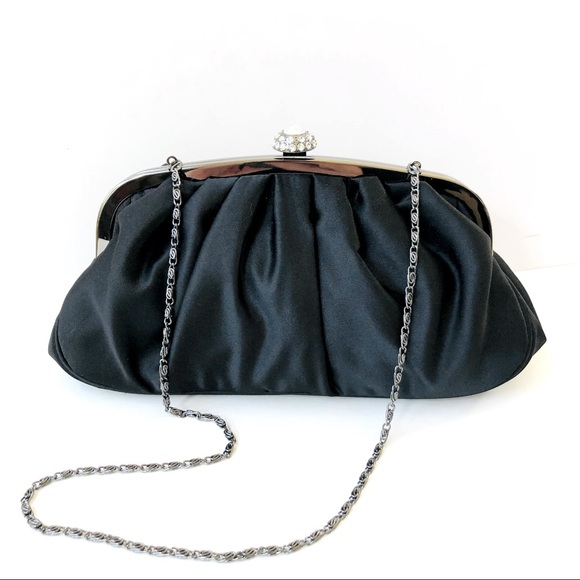 Satin & Rhinestone Kiss-Lock Evening Bag EUC - Picture 1 of 7